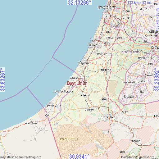 Bayt Ḩānūn on map