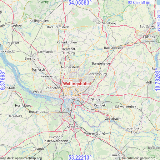 Wellingsbüttel on map