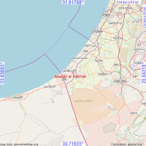 ‘Abasān al Kabīrah on map