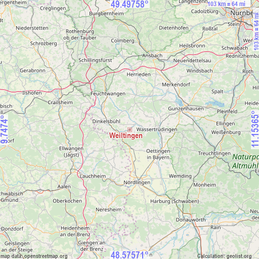 Weiltingen on map