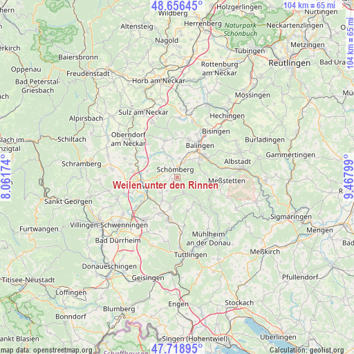 Weilen unter den Rinnen on map