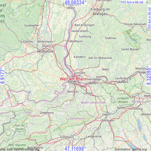 Weil am Rhein on map