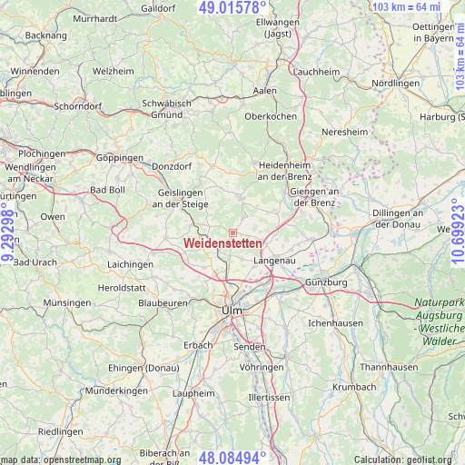 Weidenstetten on map