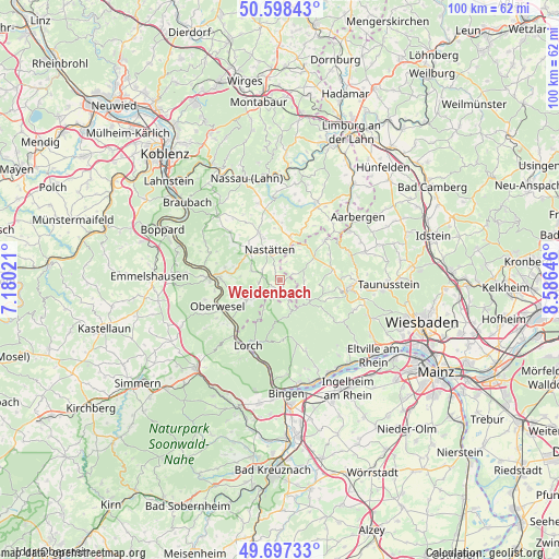 Weidenbach on map