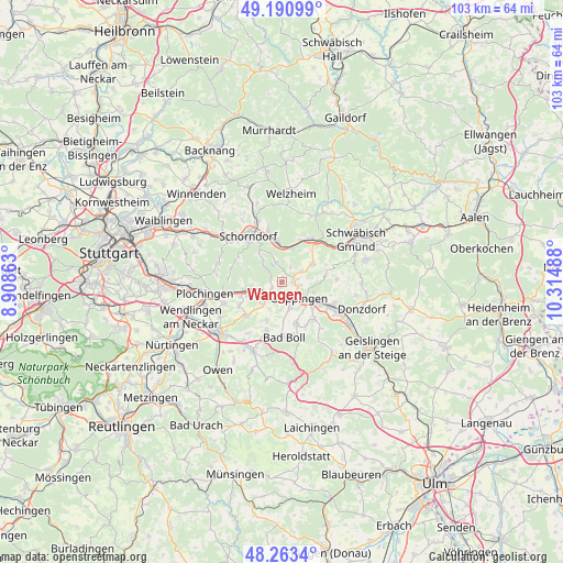 Wangen on map