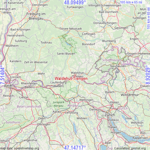 Waldshut-Tiengen on map