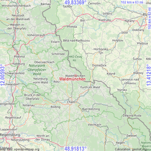 Waldmünchen on map
