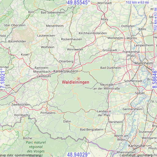 Waldleiningen on map