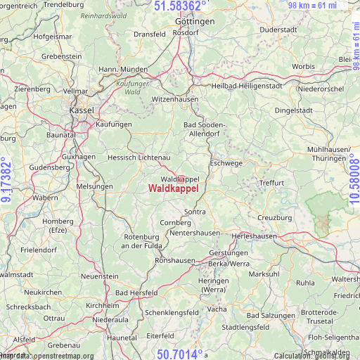 Waldkappel on map