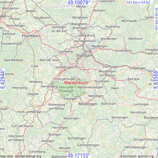 Waldenbuch on map