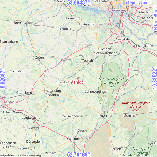 Vahlde on map