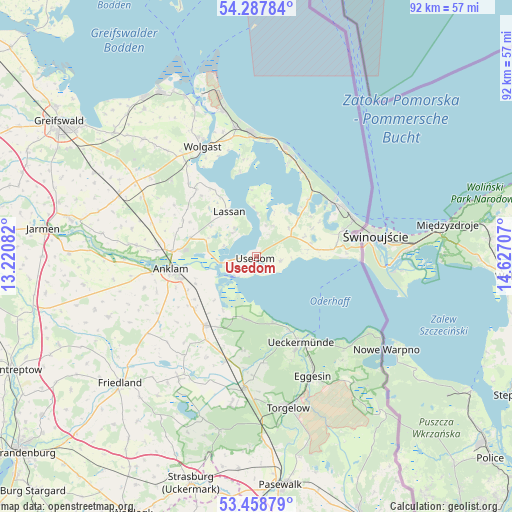 Usedom on map