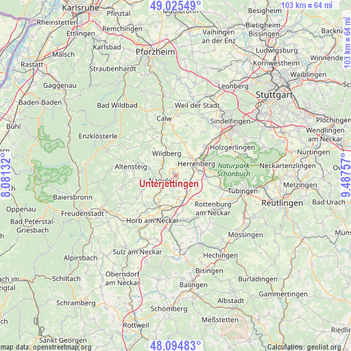Unterjettingen on map