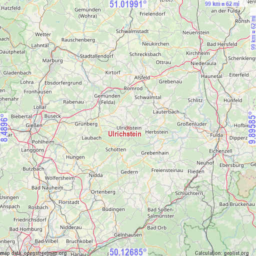 Ulrichstein on map