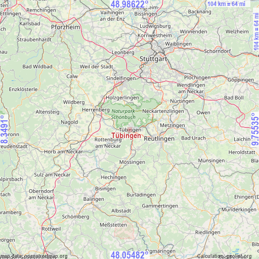 Tübingen on map