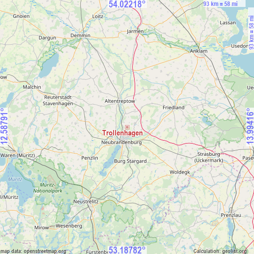 Trollenhagen on map