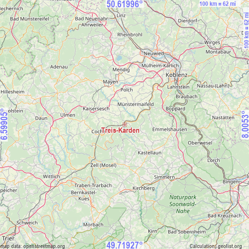 Treis-Karden on map