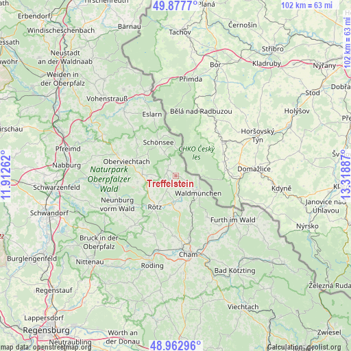 Treffelstein on map