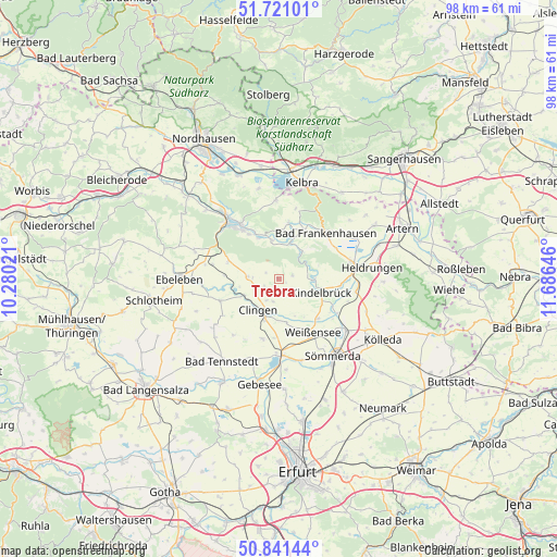 Trebra on map