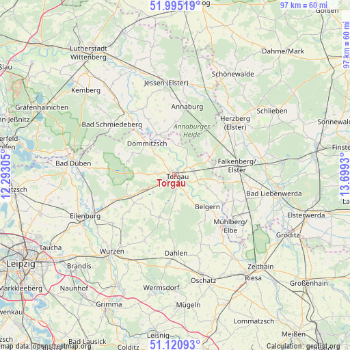 Torgau on map
