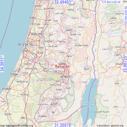 Ramallah on map