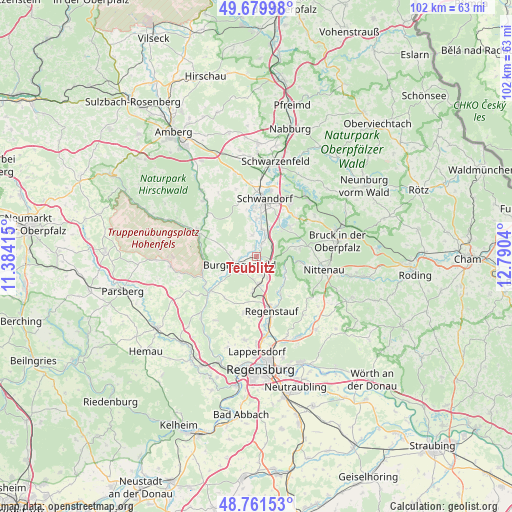 Teublitz on map