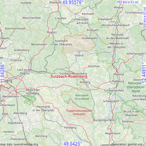 Sulzbach-Rosenberg on map