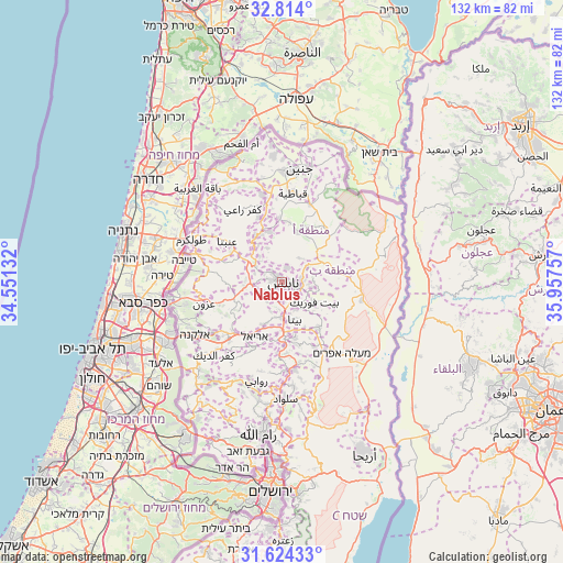 Nablus on map