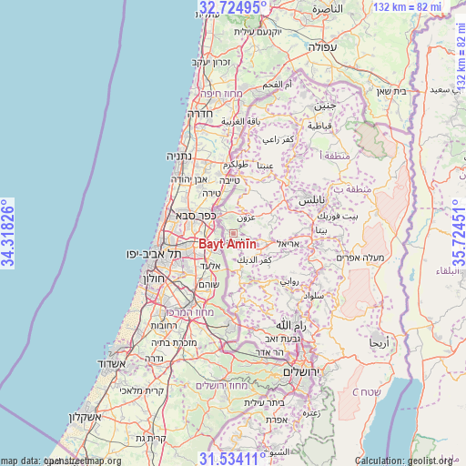 Bayt Amīn on map