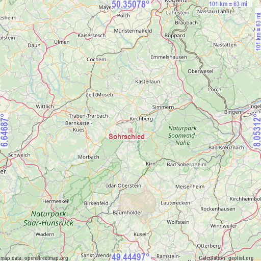 Sohrschied on map