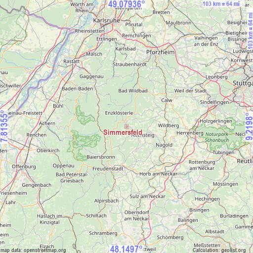 Simmersfeld on map