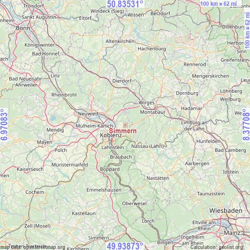 Simmern on map