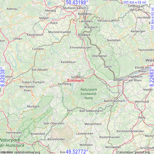 Simmern on map