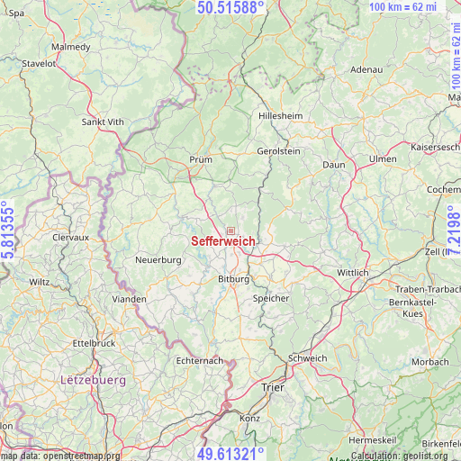 Sefferweich on map