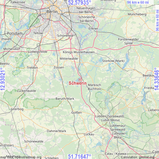 Schwerin on map