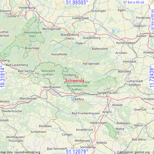 Schwenda on map