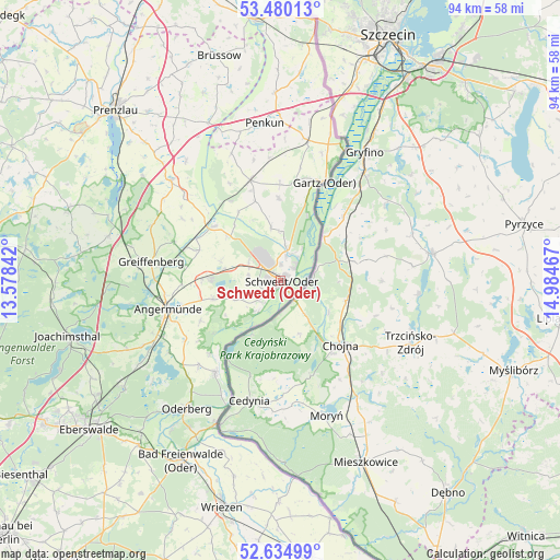 Schwedt (Oder) on map