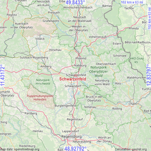 Schwarzenfeld on map