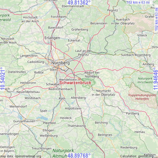 Schwarzenbruck on map