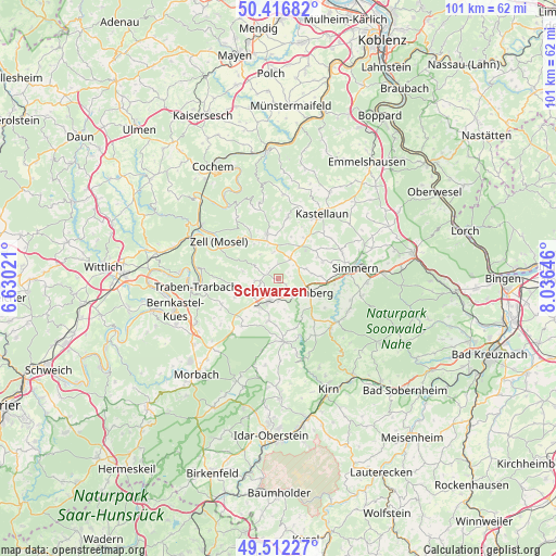 Schwarzen on map