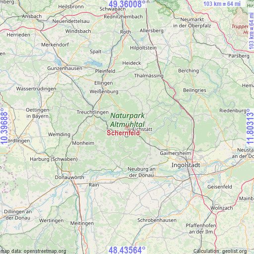 Schernfeld on map