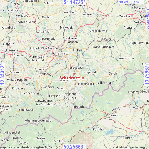 Scharfenstein on map