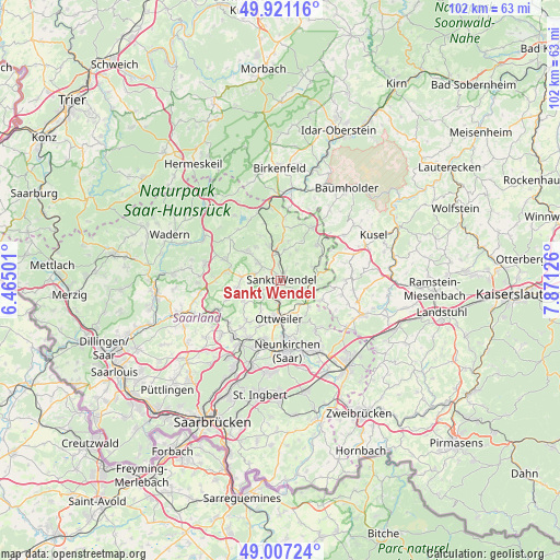 Sankt Wendel on map