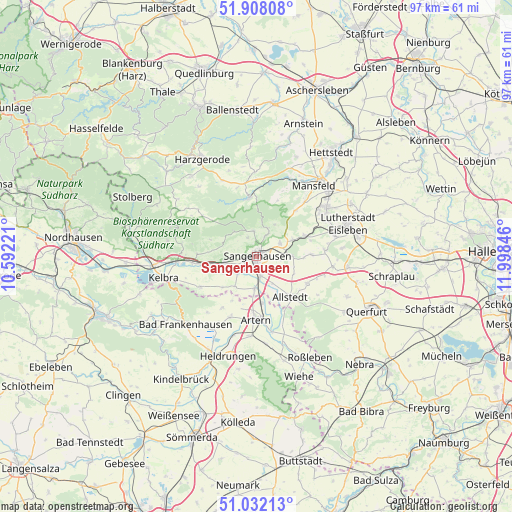 Sangerhausen on map