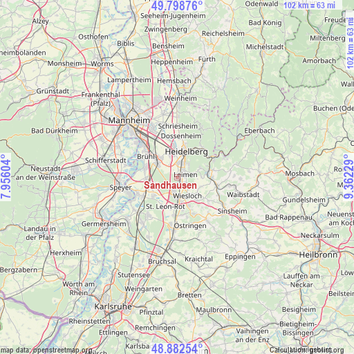 Sandhausen on map