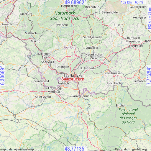 Saarbrücken on map