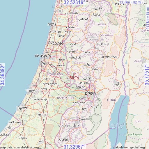 Bil‘īn on map