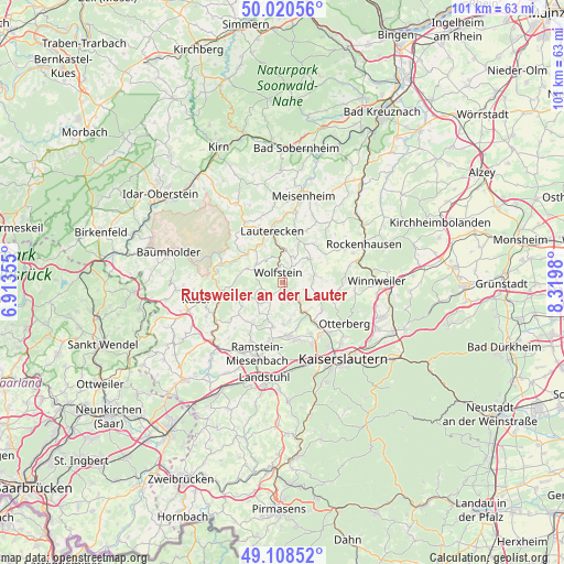 Rutsweiler an der Lauter on map
