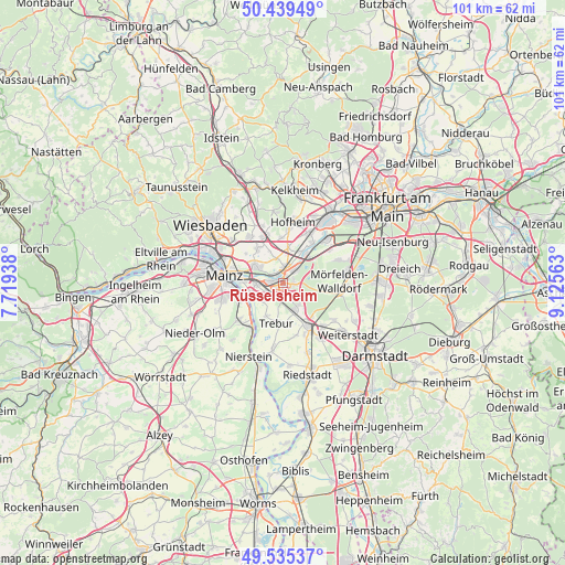 Rüsselsheim on map