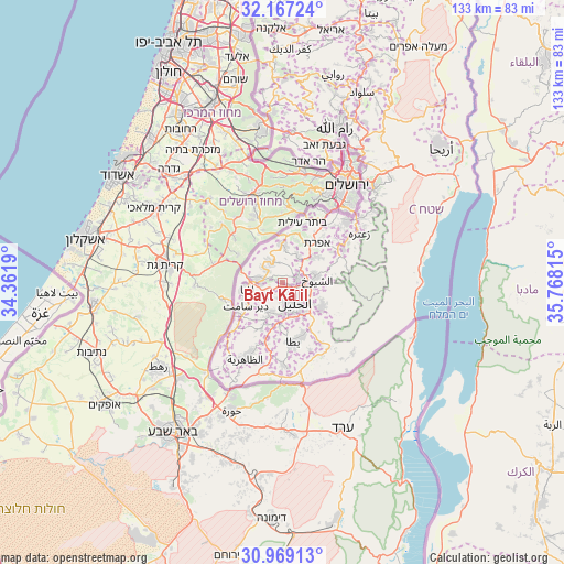 Bayt Kāḩil on map